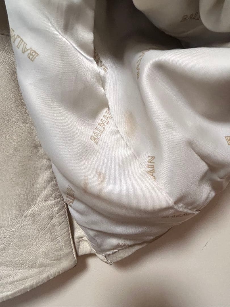 BALMAIN ホワイト レザーロングコート サイズ13