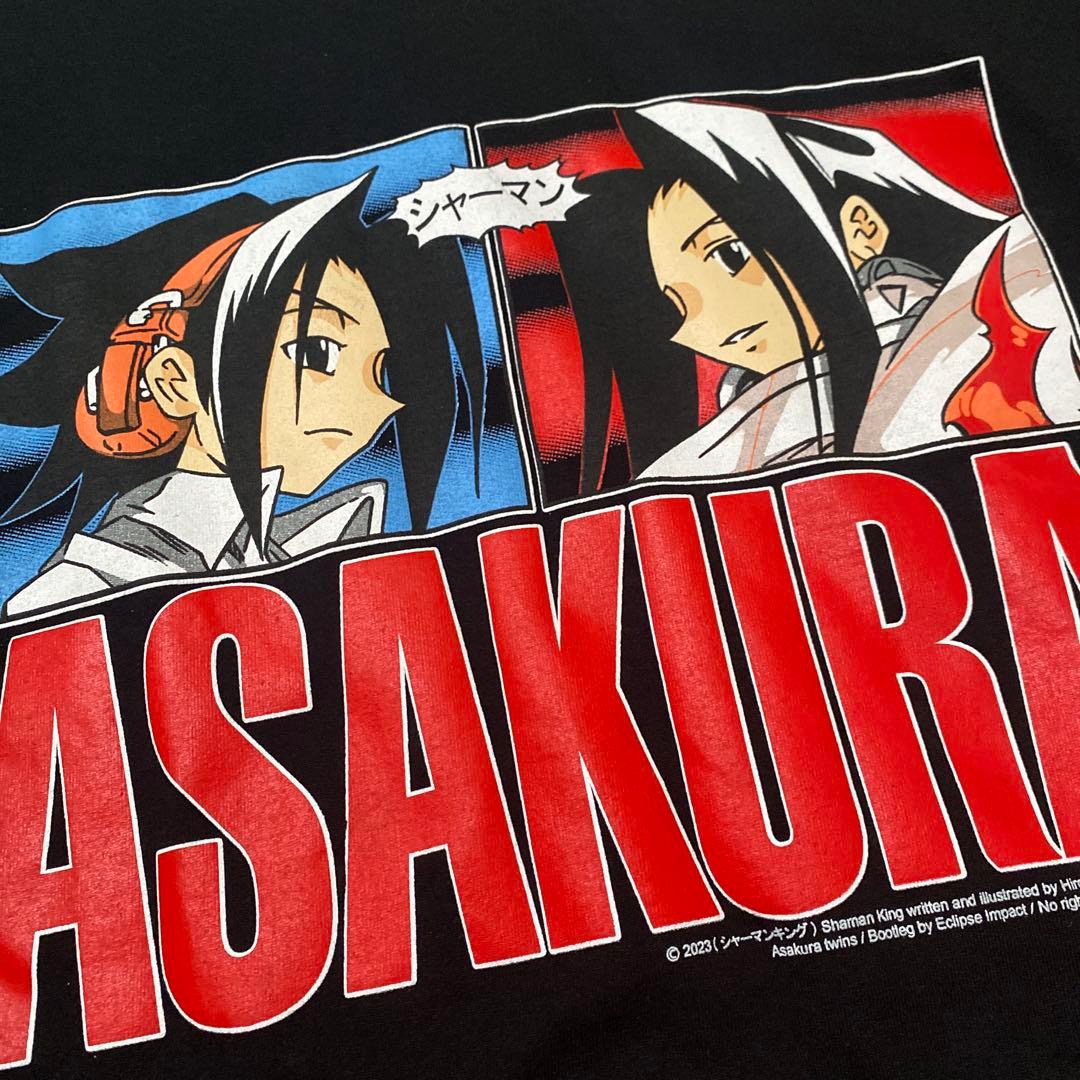 コ*ロ様 シャーマンキング袖両面プリントアニメ漫画朝倉ハオ葉ロゴデザインロンT