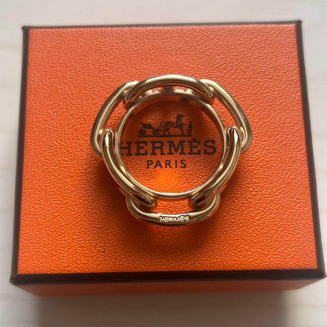 美品 HERMES シェーヌダンクル スカーフリング ゴールド エルメス 金