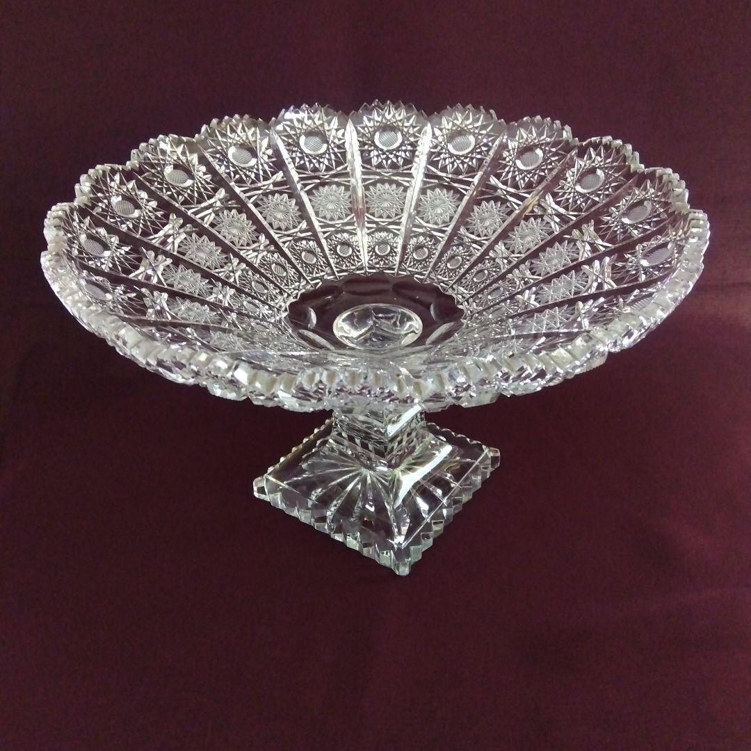 切子　コンポート皿　ガラス　アンティーク