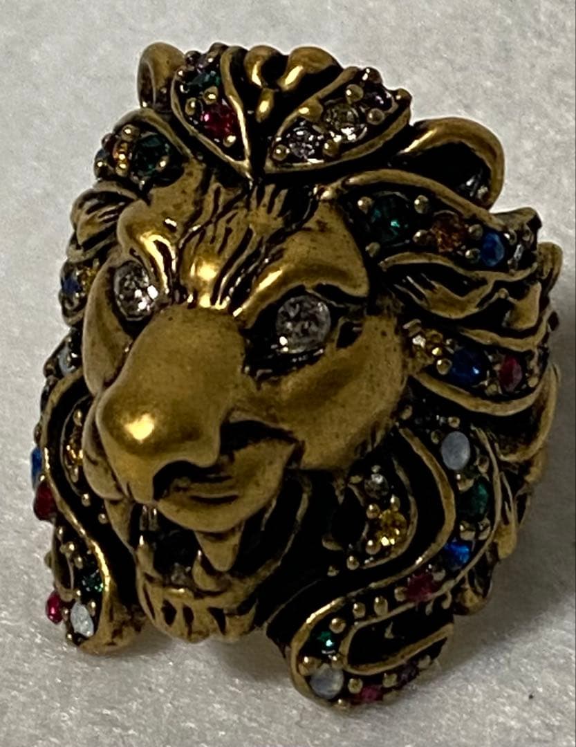 GUCCI グッチ ライオン マルチカラーラインストーン リング 16号
