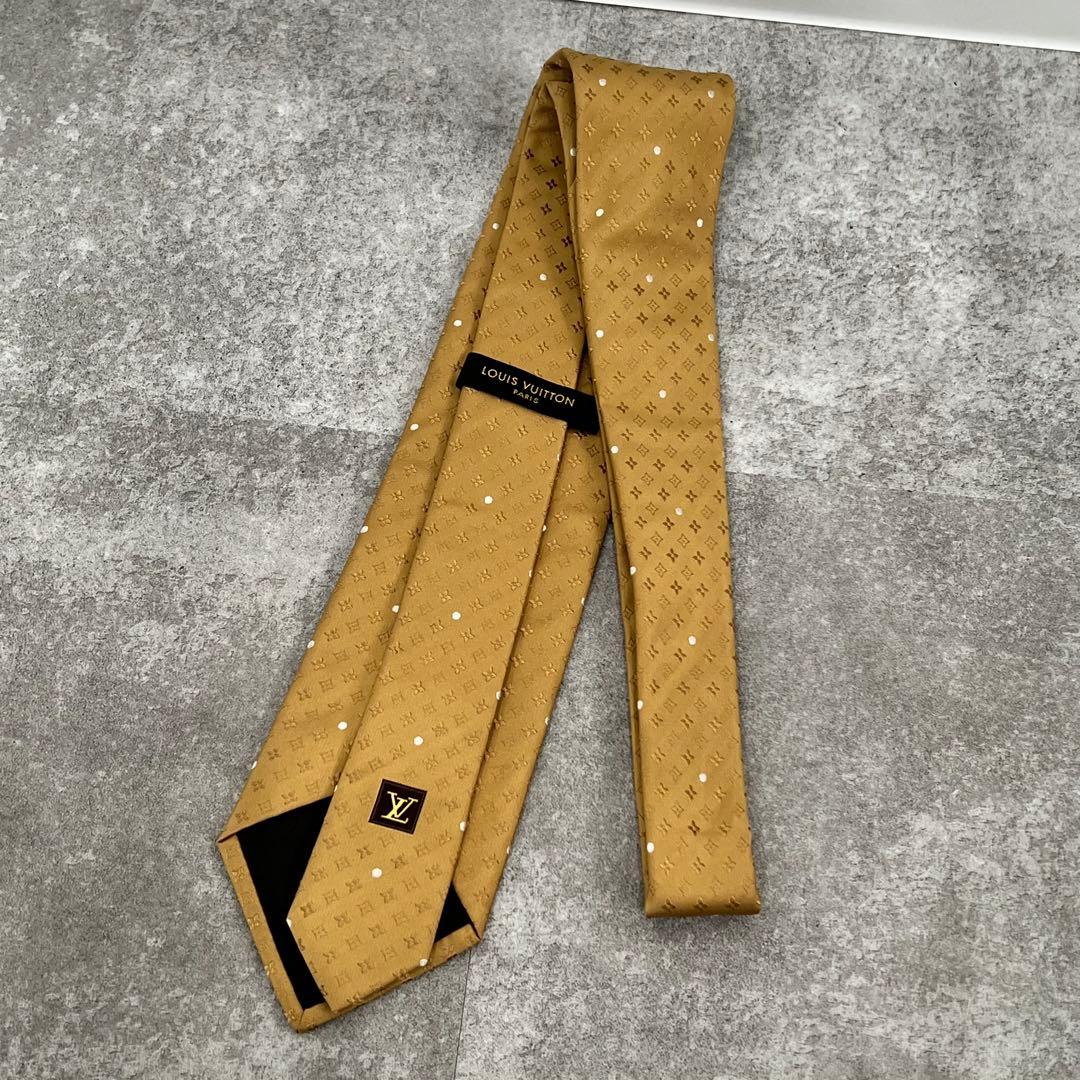 美品 LouisVuitton ルイヴィトン ゴールド ドット ネクタイ シルク