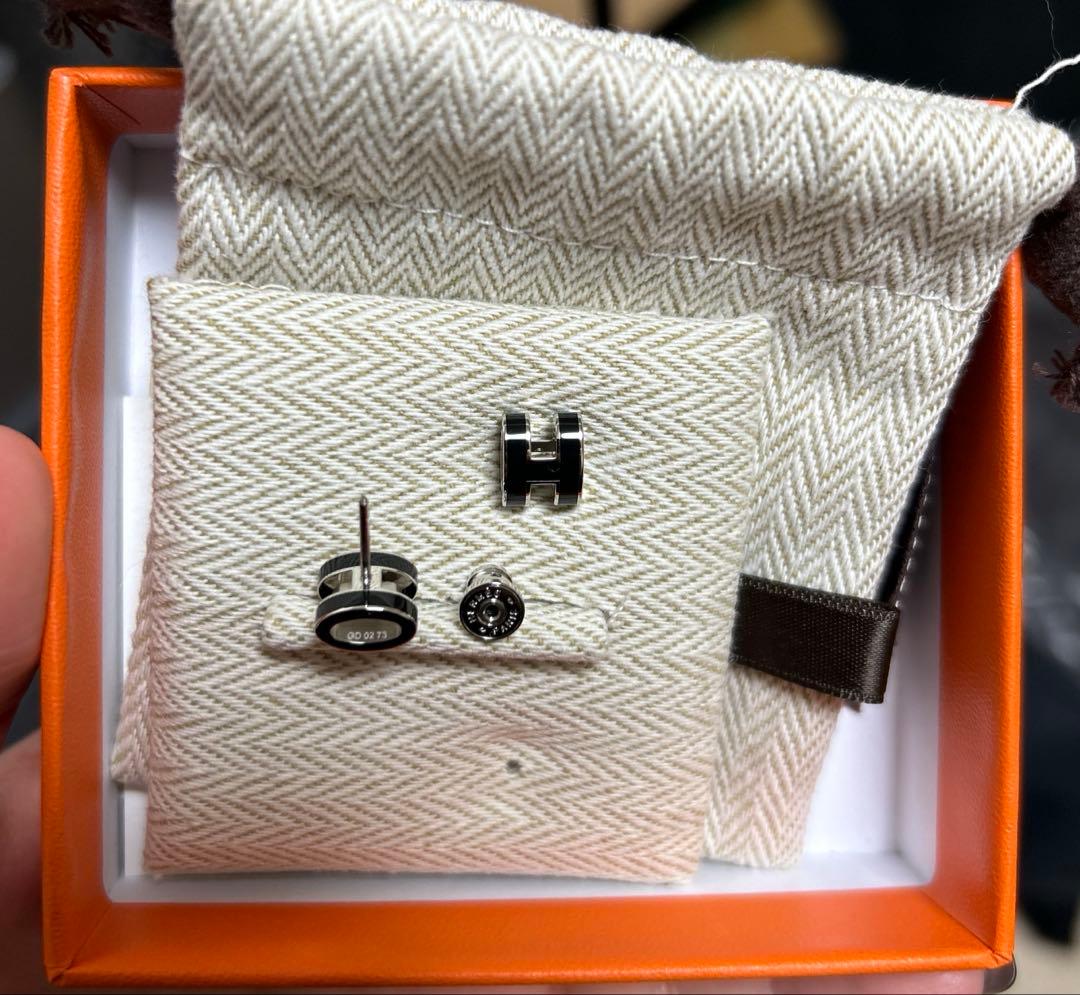 限定値下げ　 HERMES ミニポップH ピアス ブラック× シルバー