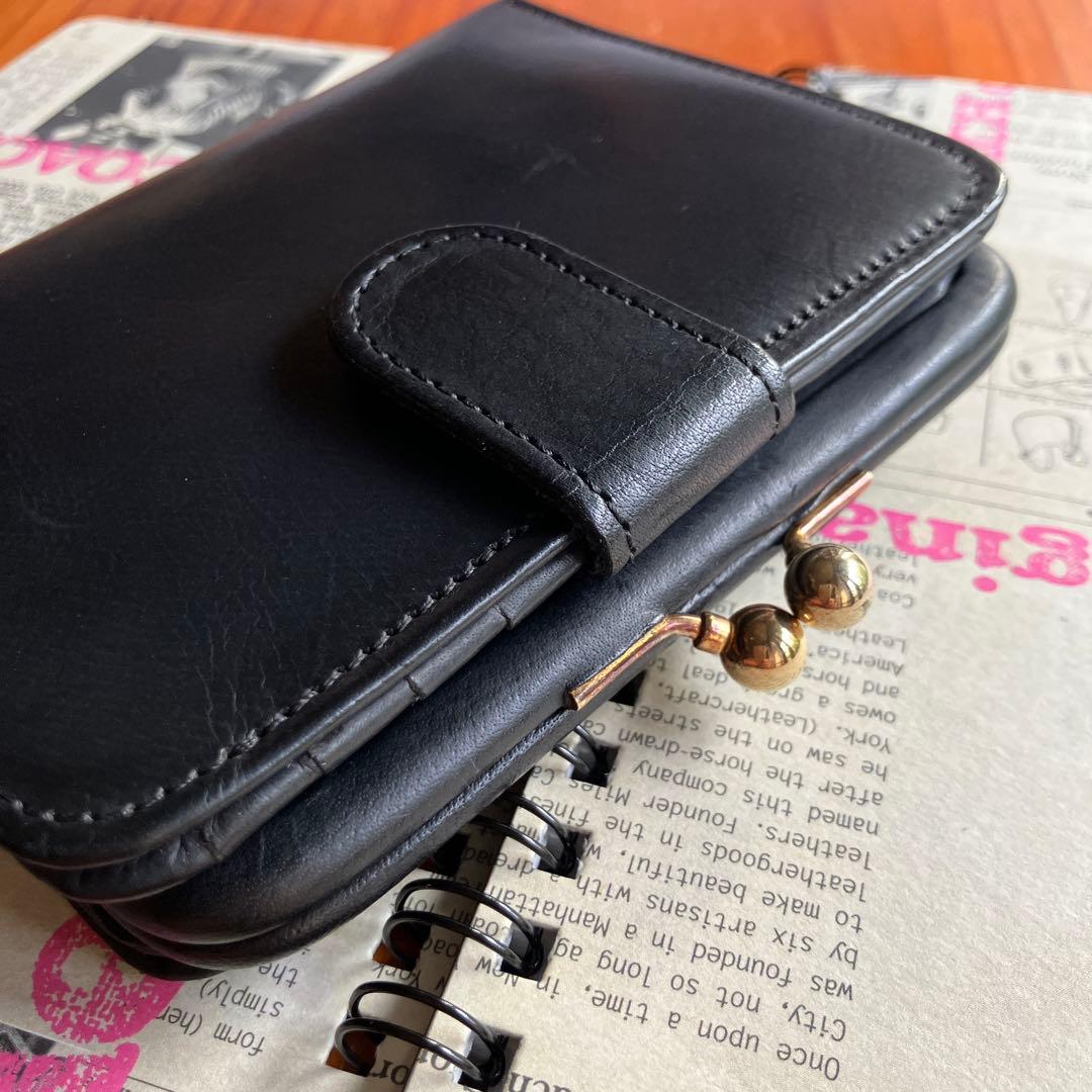 オールドコーチvintage コーチ　ブラックレザーがま口二つ折り財布