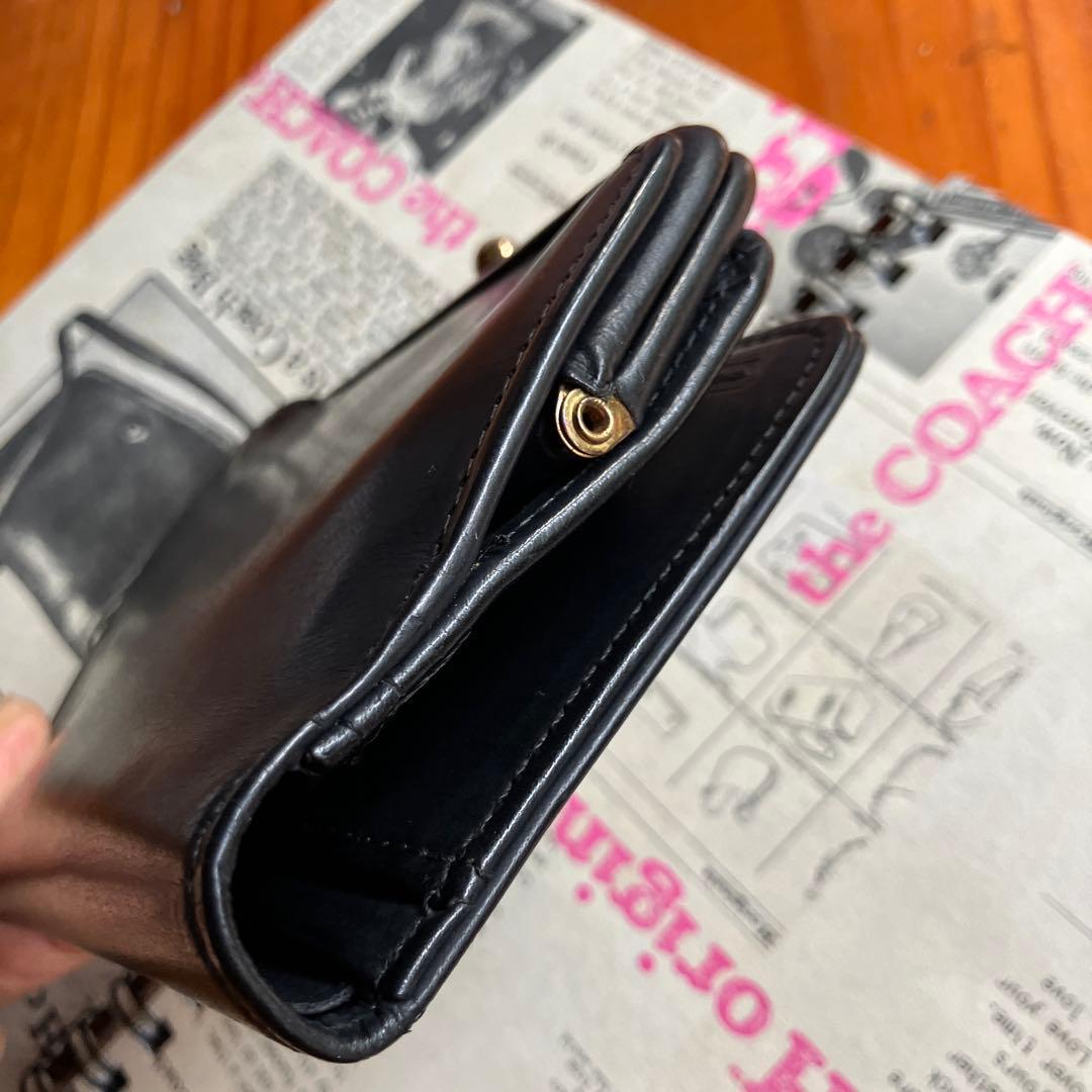 オールドコーチvintage コーチ　ブラックレザーがま口二つ折り財布