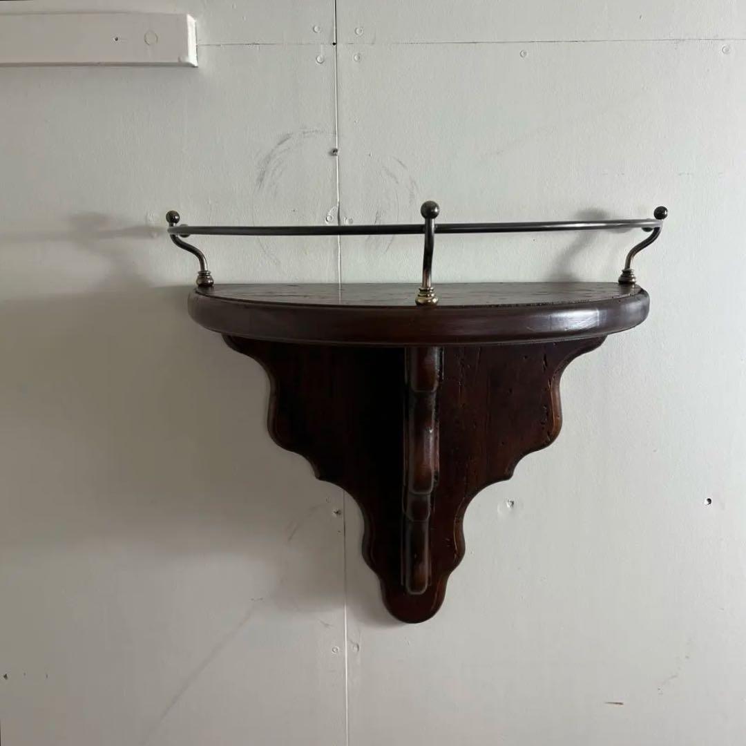 美品 アンティーク調◾️栄進物産 木製無垢材 壁掛けウォールラック 飾り棚