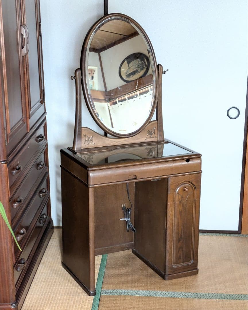 美品☆久和屋 ブローニュ ナラ無垢材 鏡台 ドレッサー ヴィンテージ 静岡県老舗