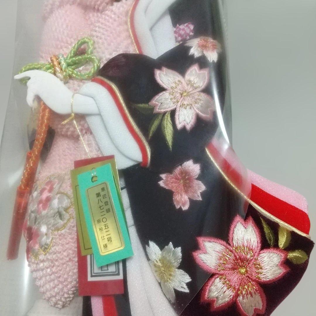 正絹♪ 桜×黒色〈48cm 匠一好作 押絵羽子板〉本つげかんざし 本仕立 飾り台