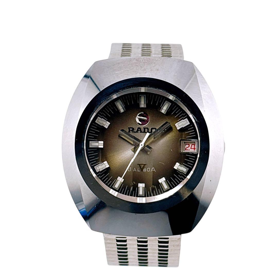 【稼働】 ラドー 腕時計 バルボア5 デイト メンズ ブラウン 純正ベルト