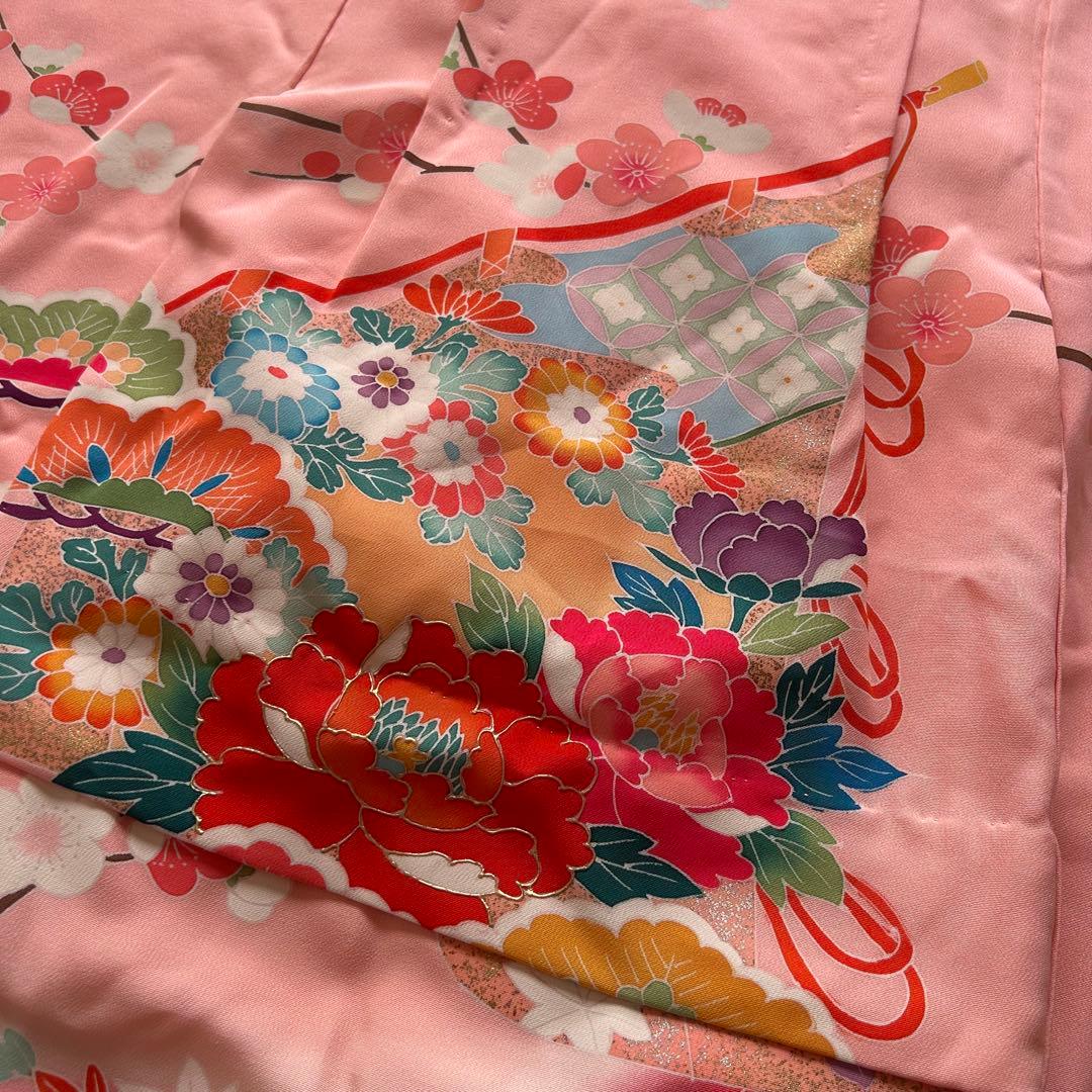 七五三 3歳 被布 着物 絹 三歳 赤 ピンク 753 子供着物 パステルカラー