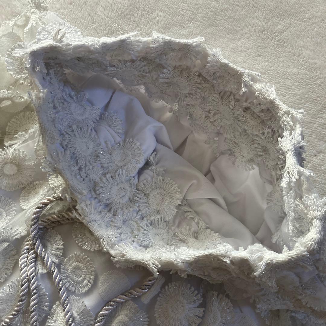 オブリ　マーガレットドット刺繍　レース　ホワイトフレアロングスカート M