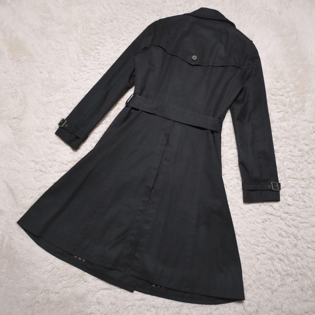 バーバリーブルーレーベル　ロングトレンチコート　L　ノバチェック　Aライン　黒