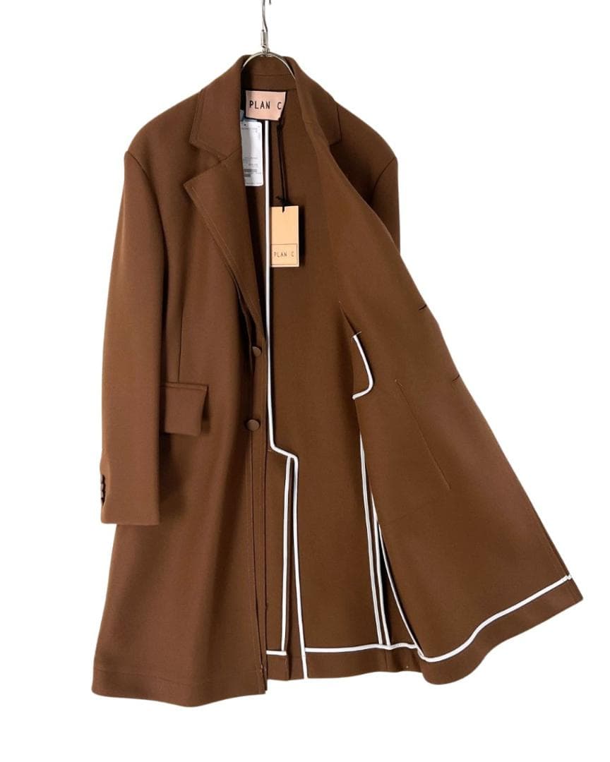 【新品】Plan C ウールレイヤードロングコート 40 ブラウン