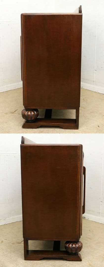 英国アンティーク・オーク材 サイドボード・木彫刻・バルボスレッグ・アールデコ