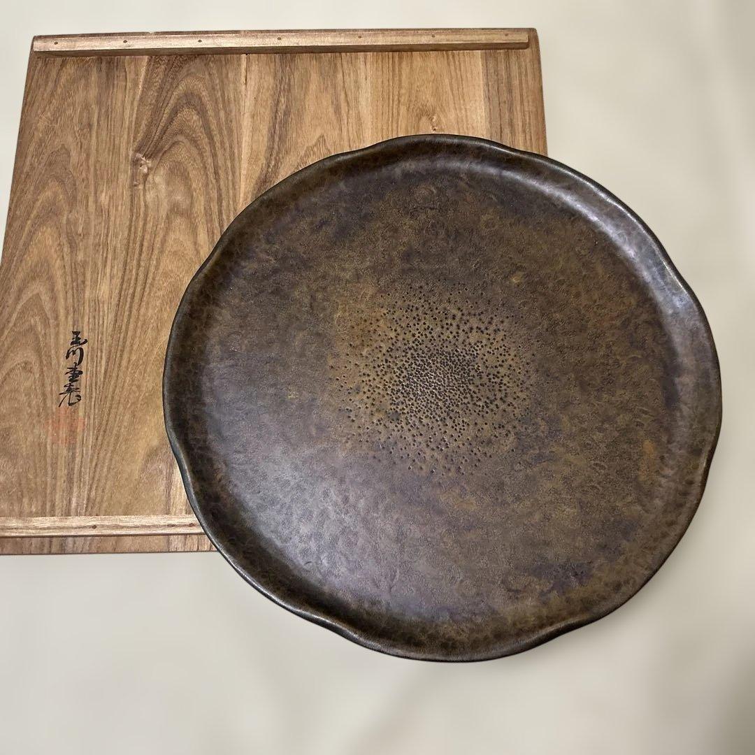 玉川堂　鎚目模様　鎚起銅器盆　大正〜昭和初期