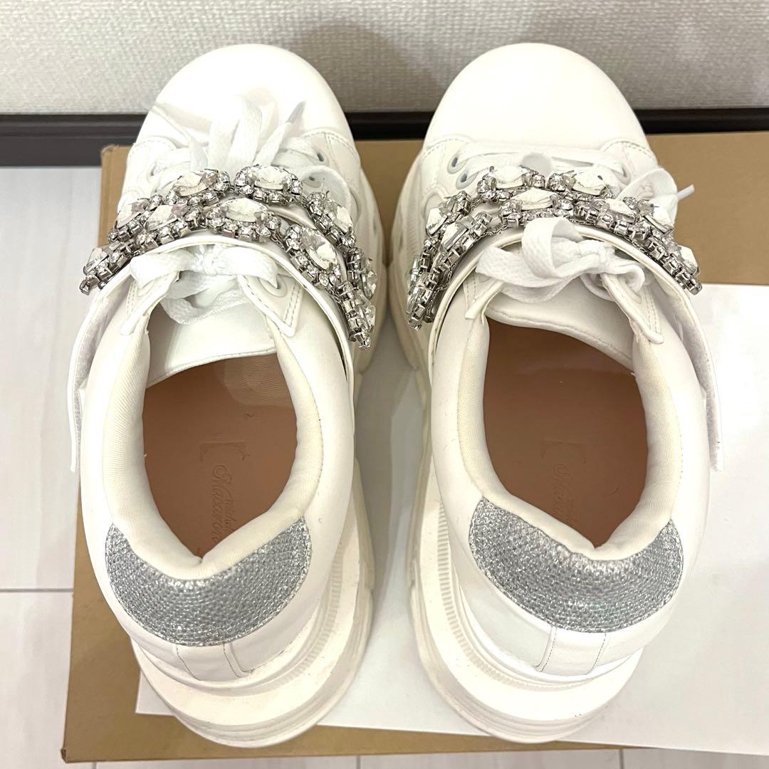 michellMacaron ボリュームソールビジューベルトスニーカー白 S