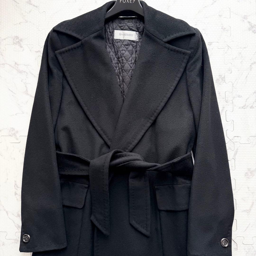 美品✨ スポーツマックス ロングコート ウール ベルト付 黒 40 L
