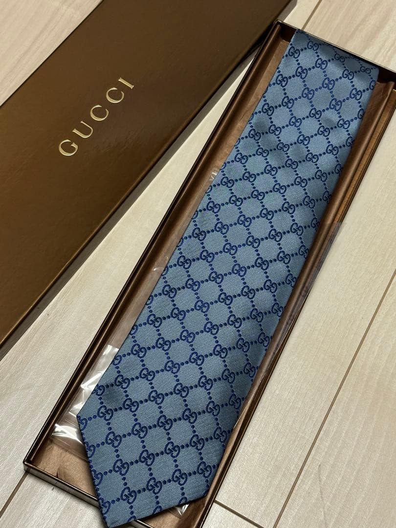 GUCCI ブルー GGパターン ネクタイ