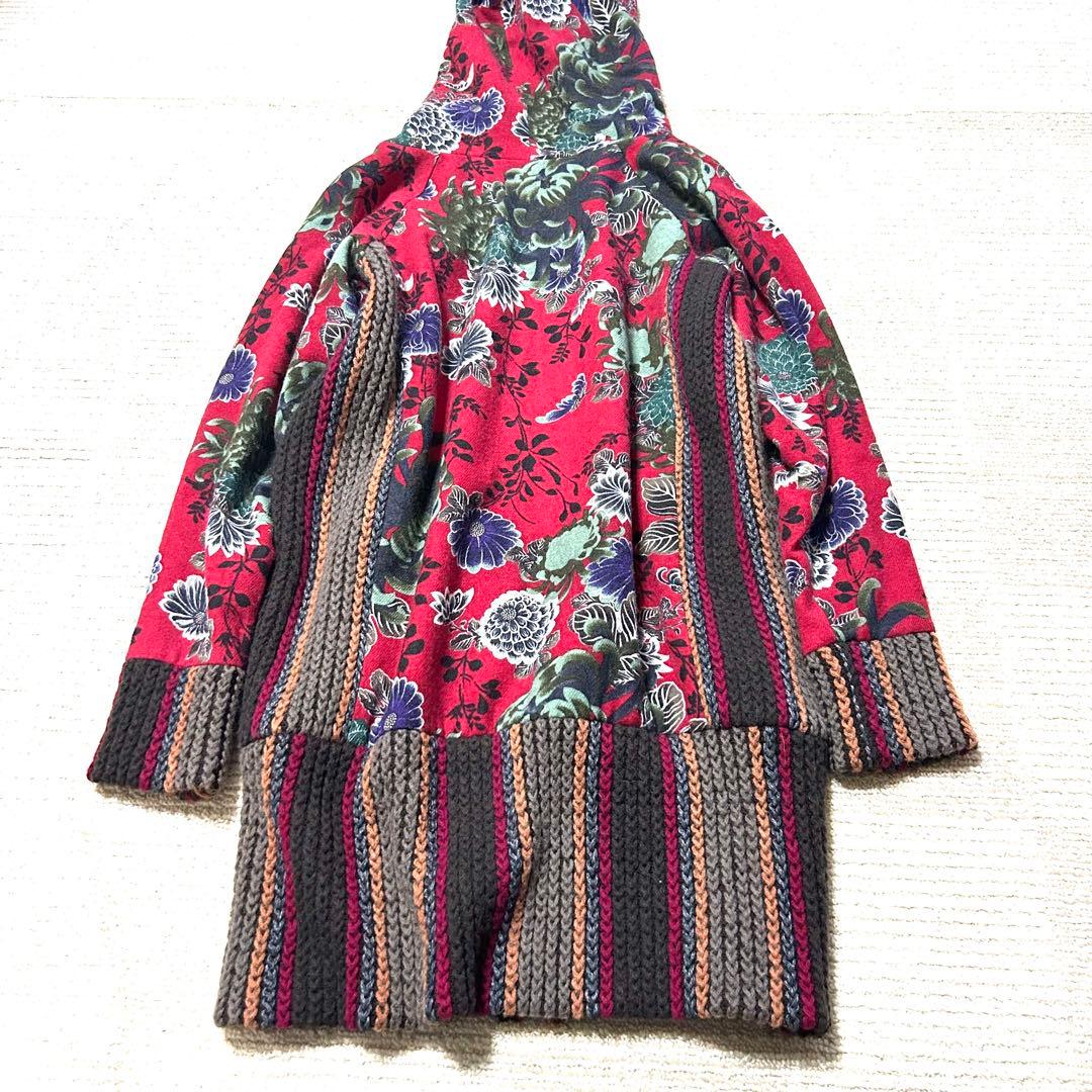 GLAMDY グラムディ　和風花柄　ロングコート　和柄　モヘヤ混　総柄　異素材