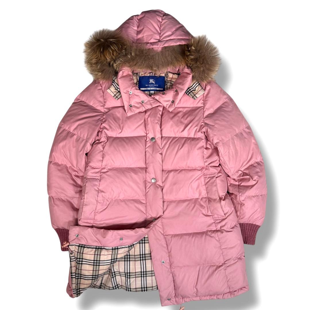 美品 バーバリーブルーレーベル ファー ノバチェック 3way ダウンコート M