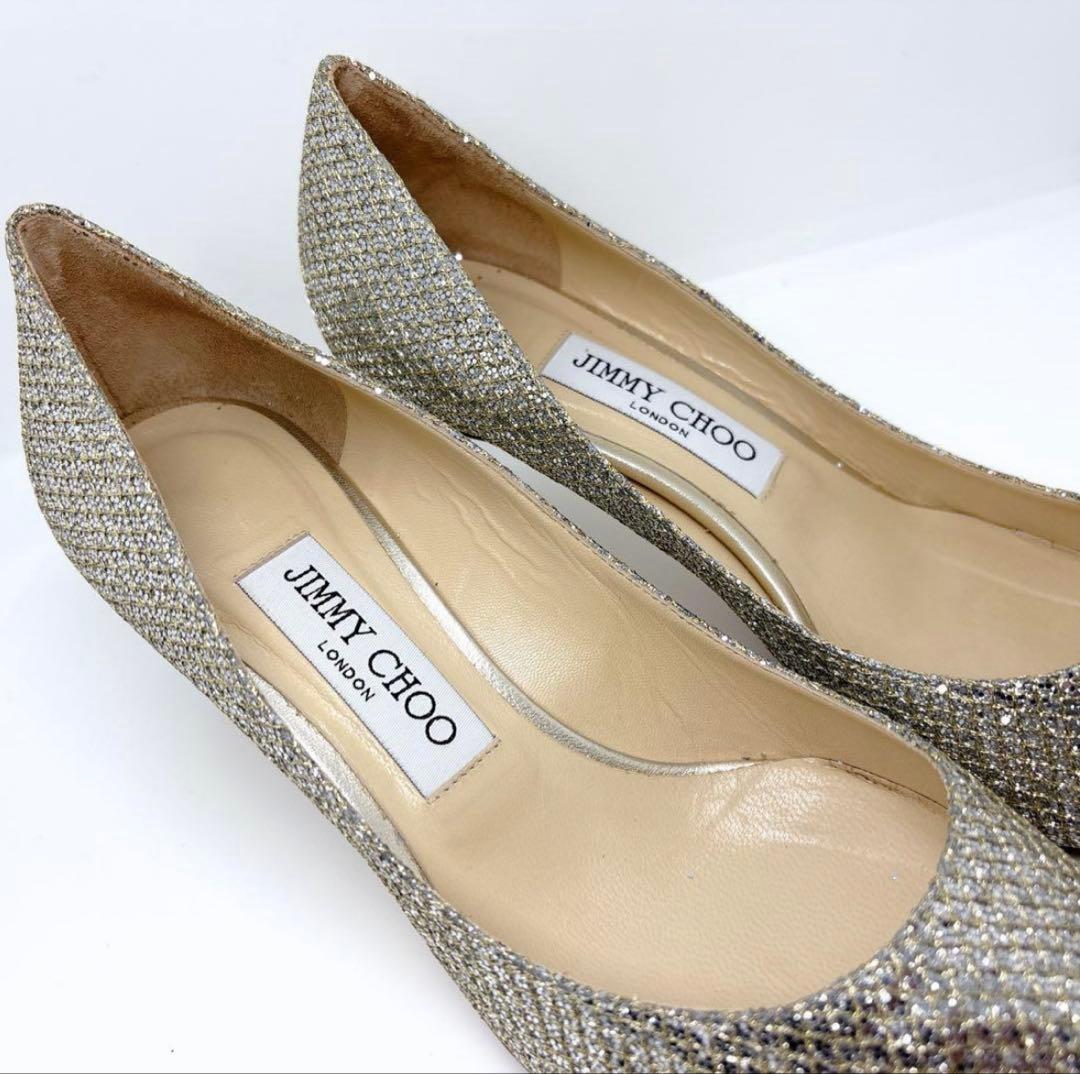 【美品】 JIMMYCHOO Romy60 37 パンプス グリッター シルバー