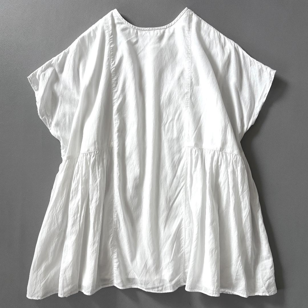 極美品♪かぐれ◆レーヨンコットン2WAYブラウス　サイドギャザー　フレンチ