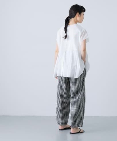 極美品♪かぐれ◆レーヨンコットン2WAYブラウス　サイドギャザー　フレンチ