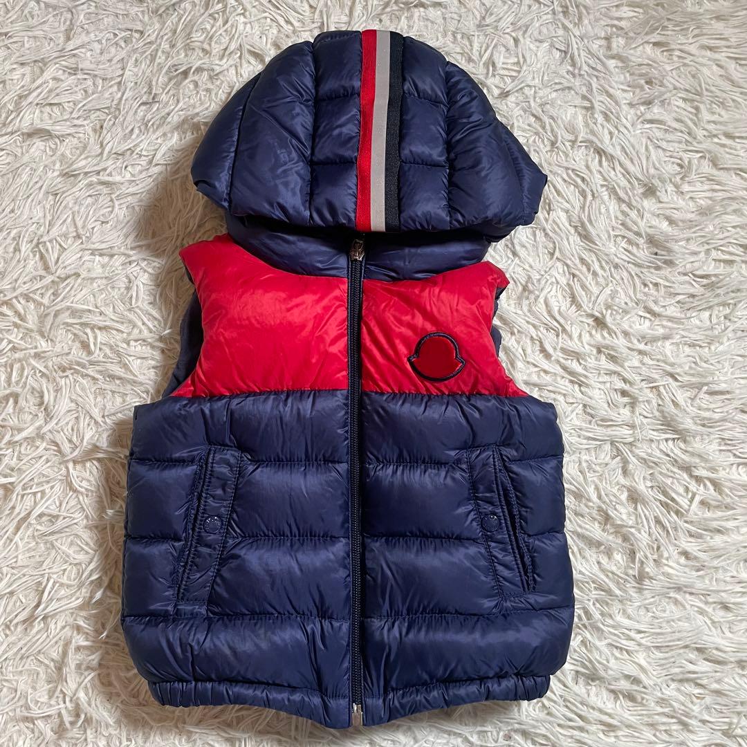 MONCLER フード付きダウンベスト ネイビー/レッド