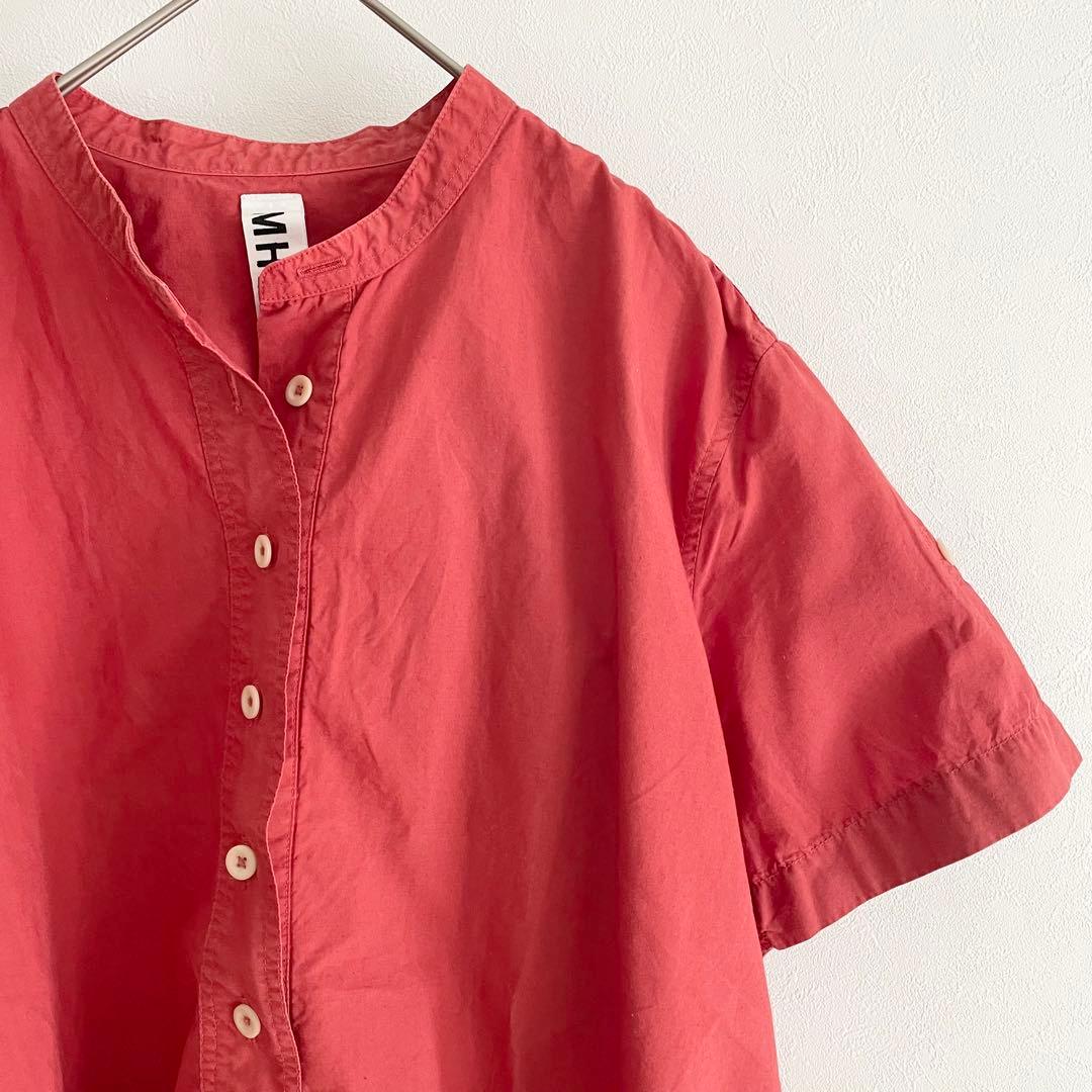 エムエイチエル 美品 MHL バンドカラーコットンリネンプルシャツ 1 レッド