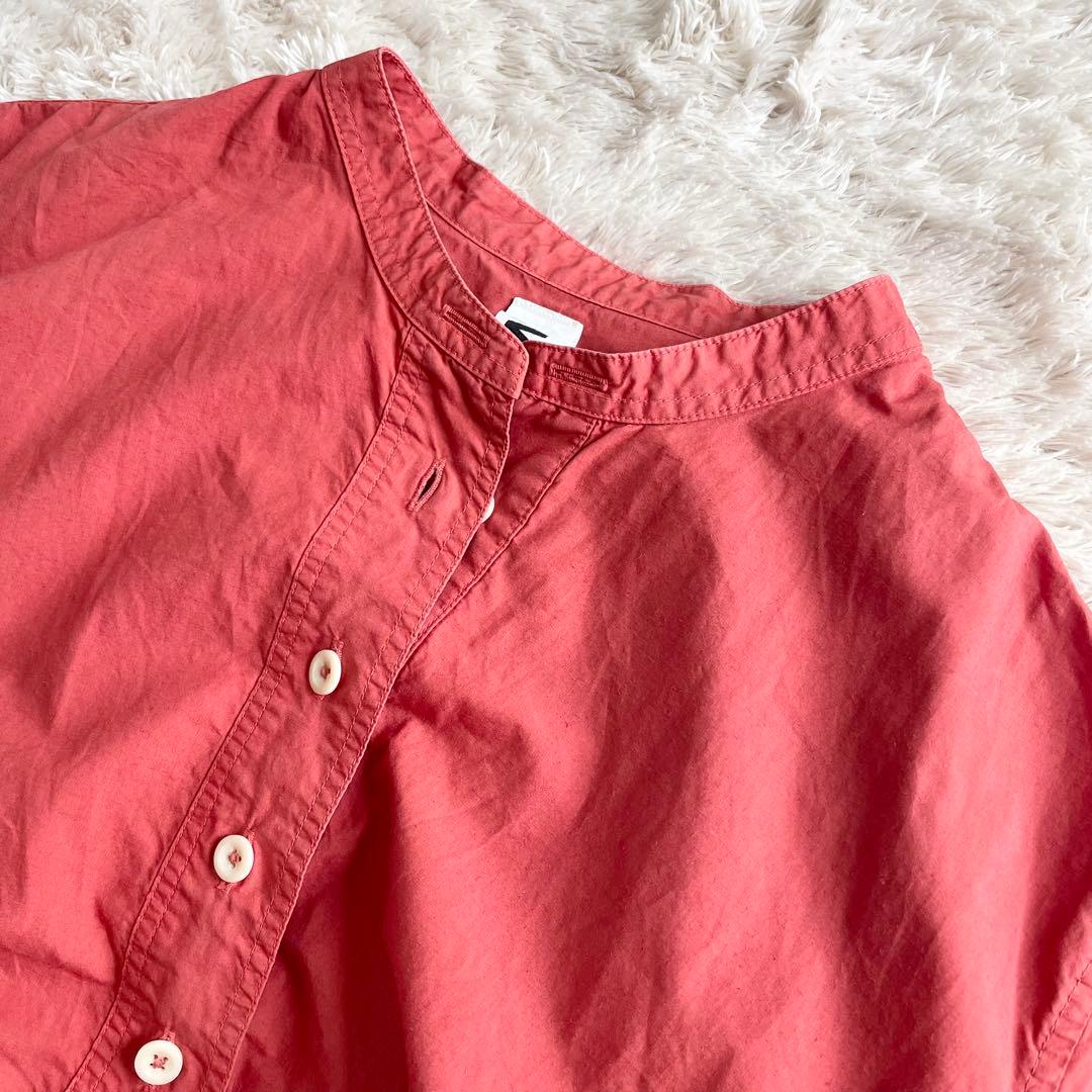 エムエイチエル 美品 MHL バンドカラーコットンリネンプルシャツ 1 レッド