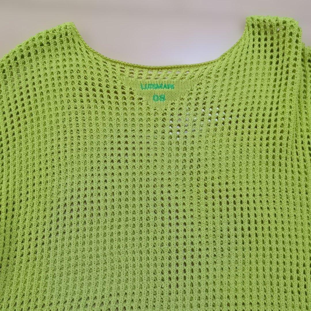 ライムグリーン クロップドニットメッシュ　クールカレアン　ショート丈　ロゴ