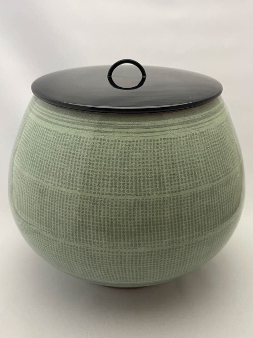 柳　海剛　高麗青磁象嵌印文　水指　茶道具　共箱　在銘