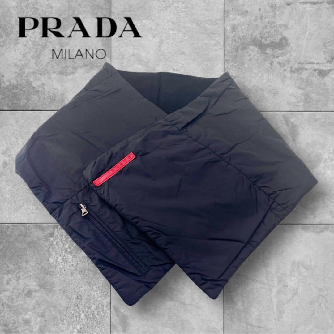 PRADA プラダスポーツ マフラー カシミヤ×ナイロン ポケット付 ブラック