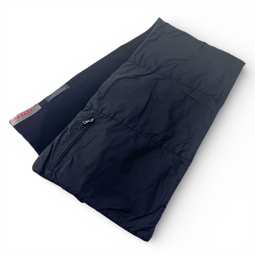 PRADA プラダスポーツ マフラー カシミヤ×ナイロン ポケット付 ブラック