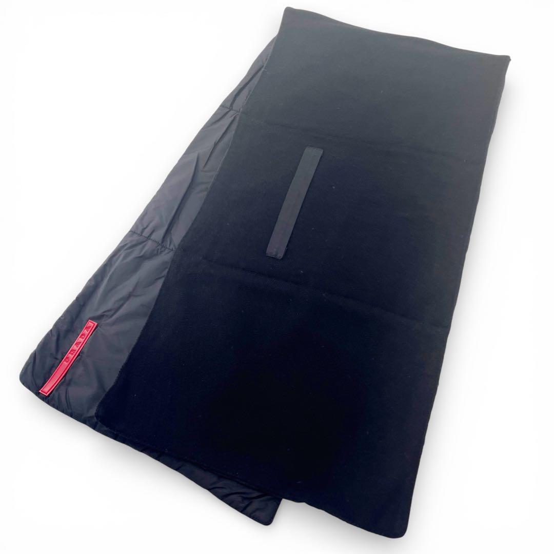 PRADA プラダスポーツ マフラー カシミヤ×ナイロン ポケット付 ブラック