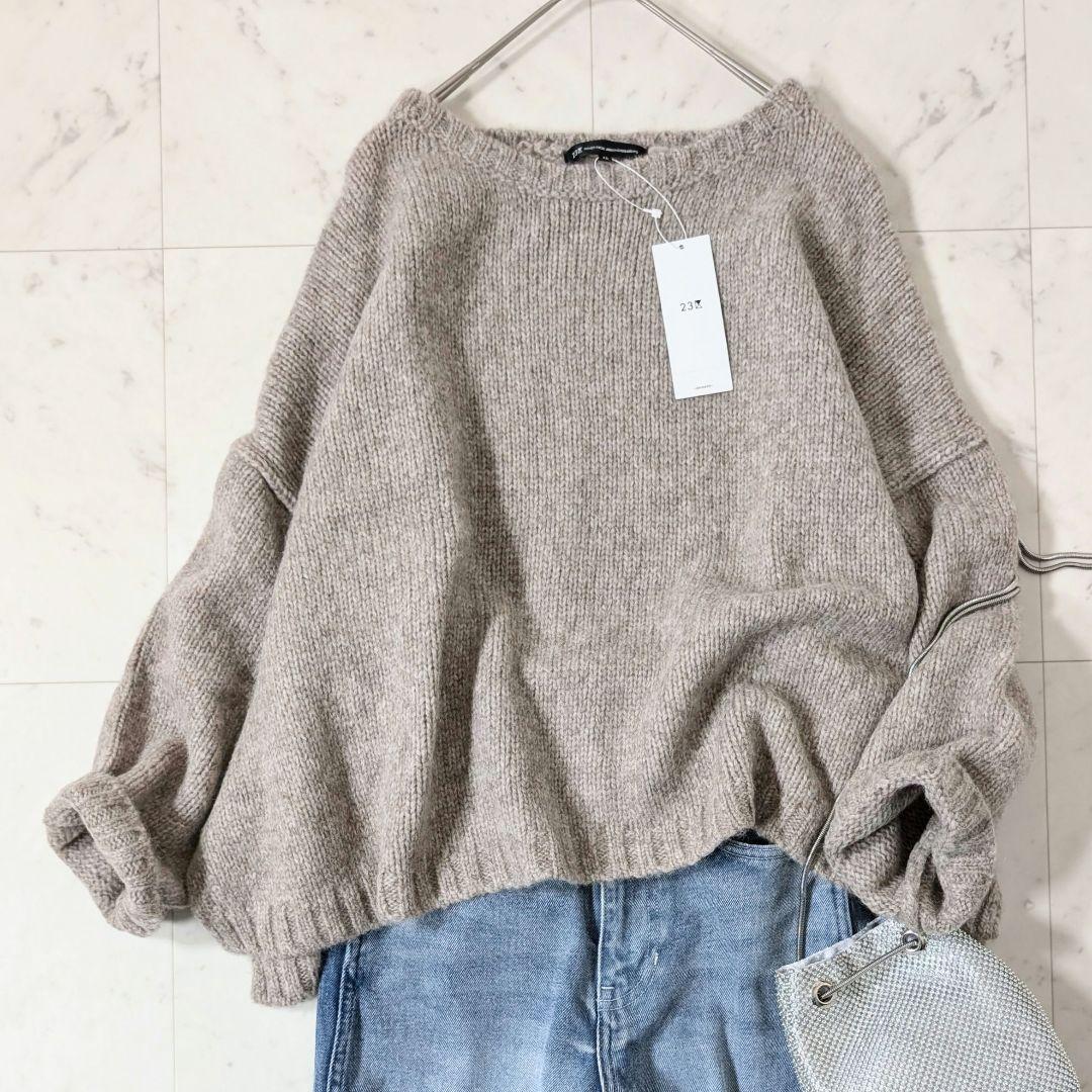 未使用タグ付★23区 大きいサイズ46 ベビーアルパカクロップドニット