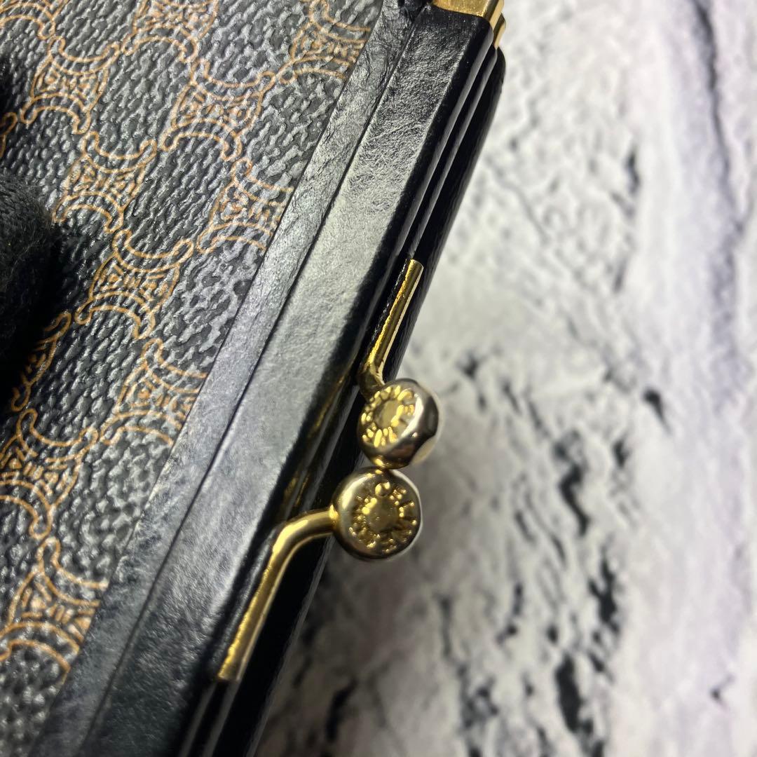 セリーヌ✨がま口 黒マカダム PVC レザー 本革 三つ折り財布