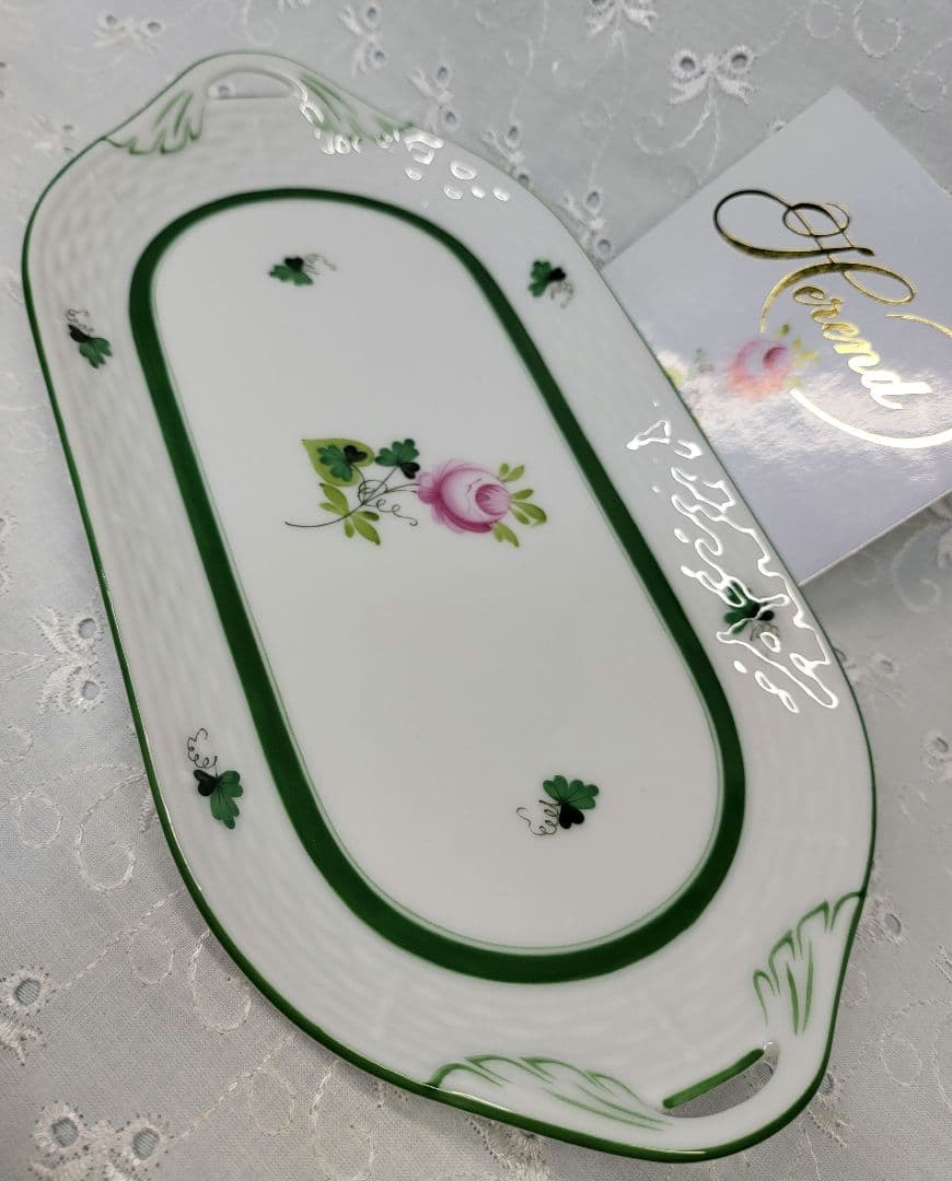 未使用✨ヘレンド ウィーンの薔薇 サービストレイ オーバル プレート 取っ手