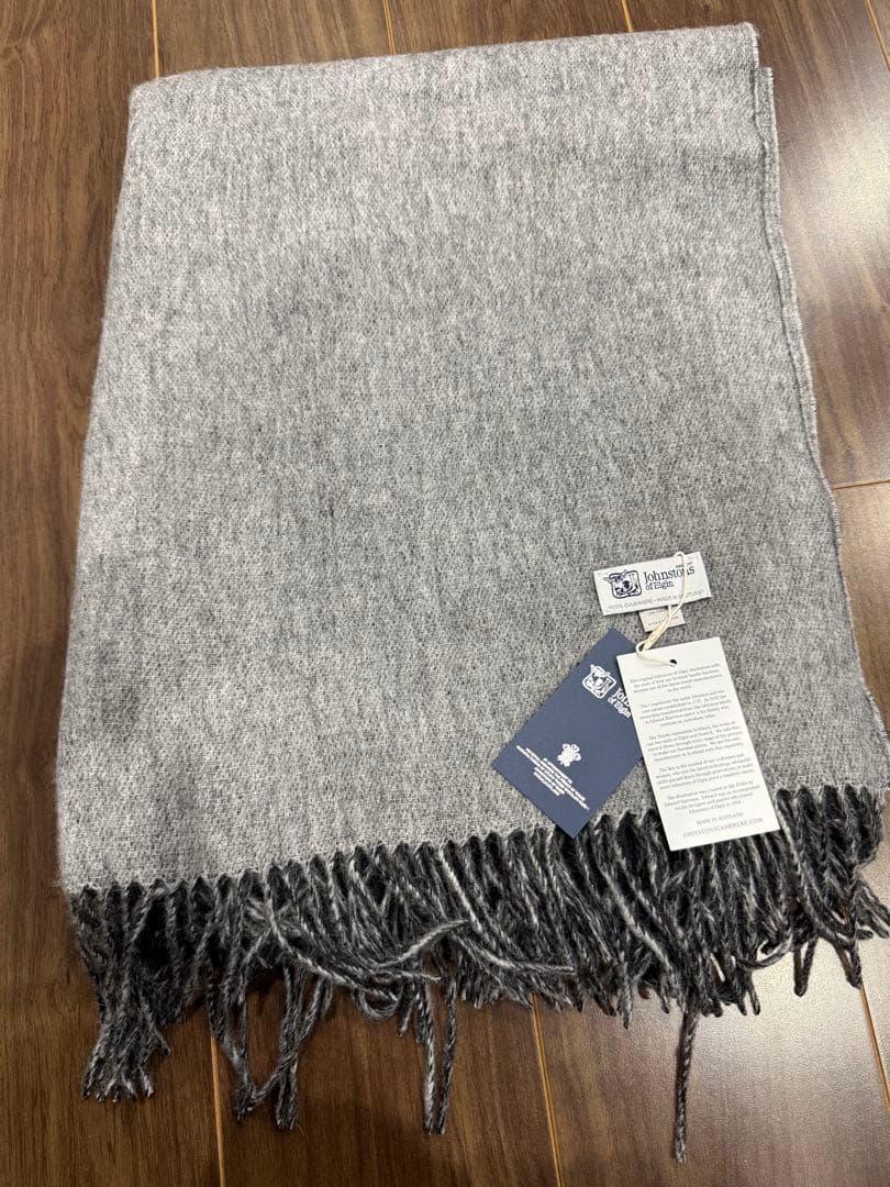 ジョンストンズ カシミア 大判ストール マフラー ブラック グレー