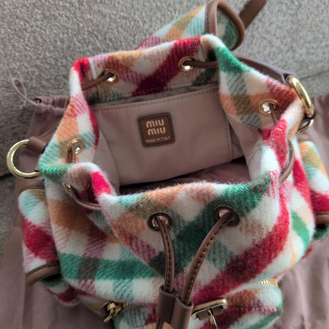 新品同様　ミュウミュウ限定チェック柄バックパック　リュック　ショルダーバッグ