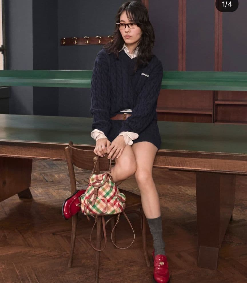 新品同様　ミュウミュウ限定チェック柄バックパック　リュック　ショルダーバッグ