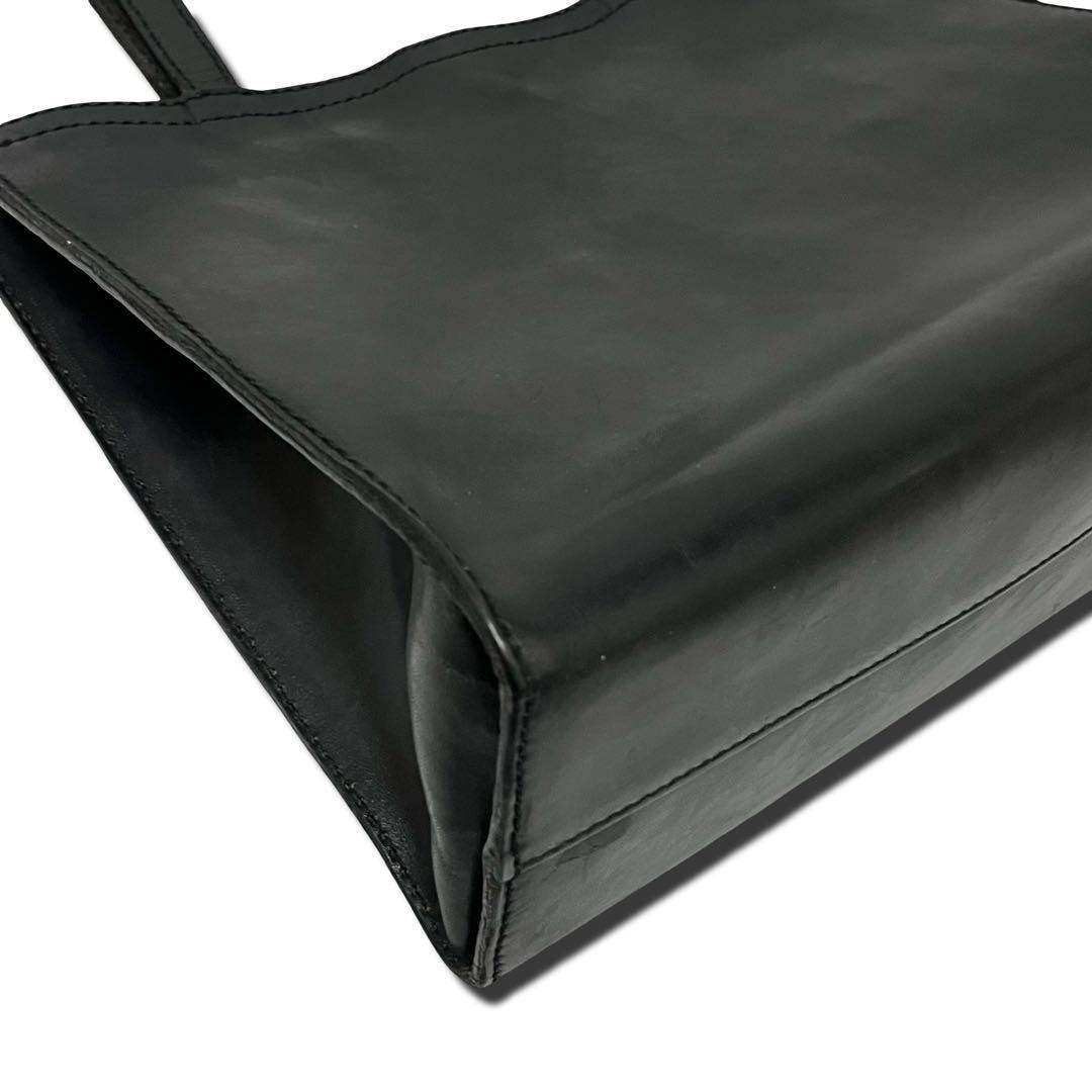 ヘルツ トートバッグ レザー 黒　無地 A4収納 ユニセックス 肩掛け可