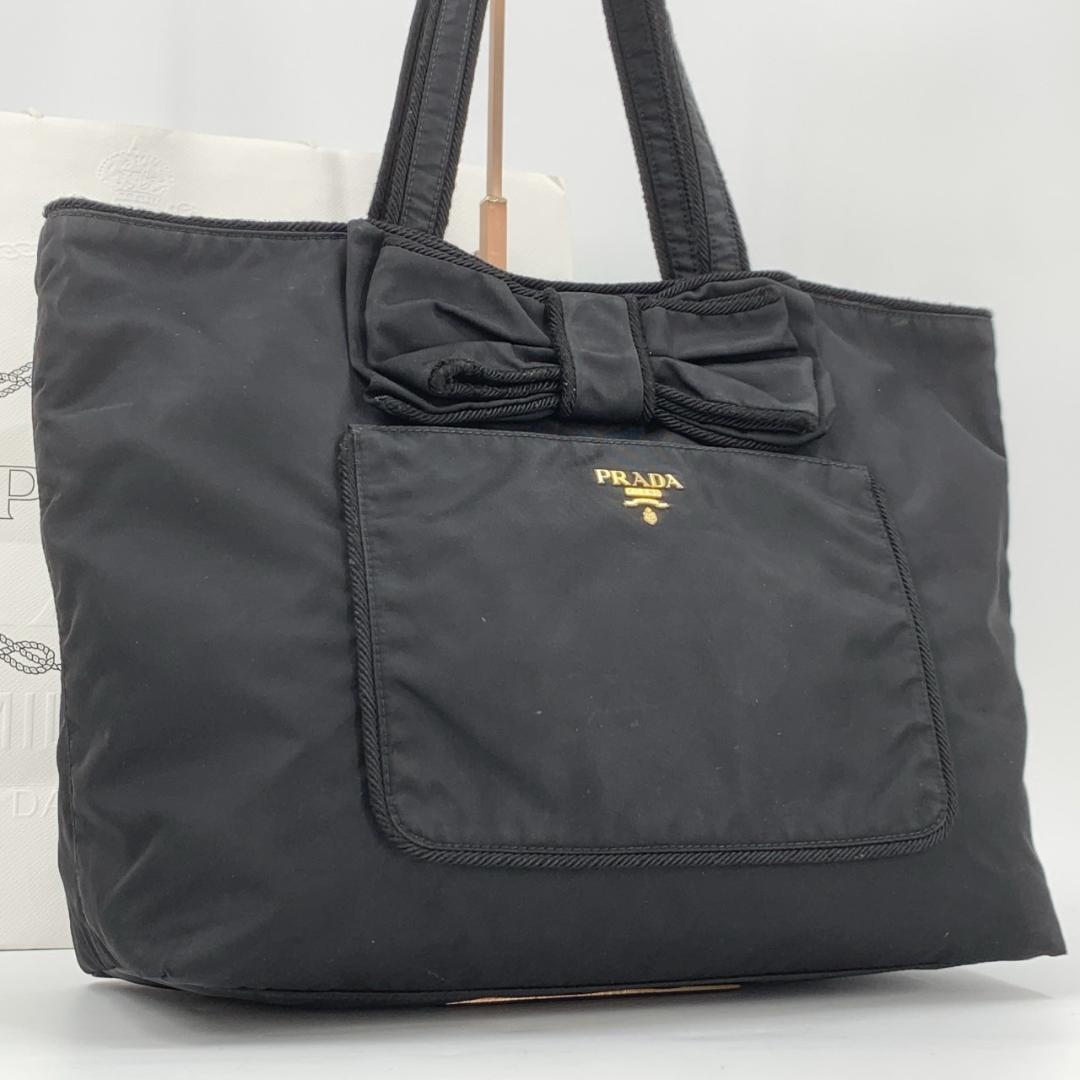 プラダ リボン フィオッコ トートバッグ ショルダーバッグ ゴールドロゴ