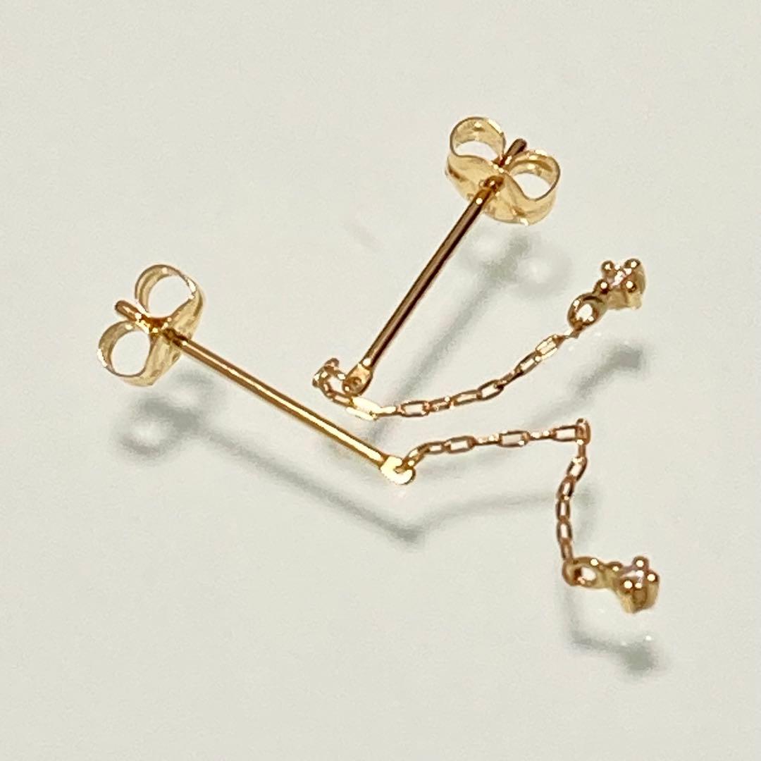 【Jouete ジュエッテ】 K18YG ダイヤ ピアス チェーン 揺れ