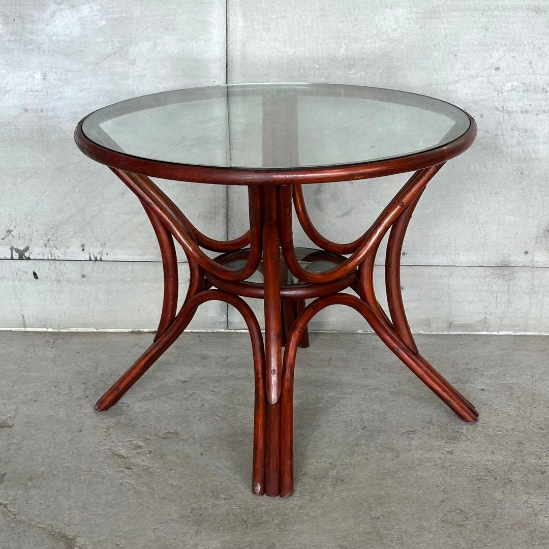 ꧁オールドラタン꧂ 90s大型 ガラステーブル 直径91cm リゾート モダン