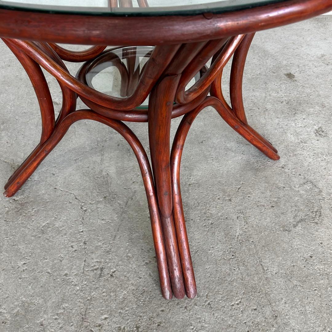 ꧁オールドラタン꧂ 90s大型 ガラステーブル 直径91cm リゾート モダン