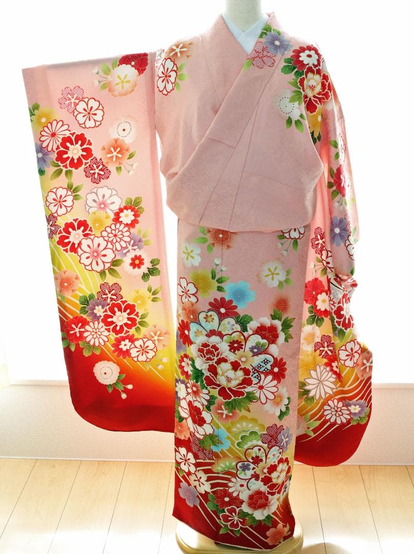 豪華振袖単品　正絹　ピンク　地模様　金　成人式　結婚式　パーティ【２０３６】