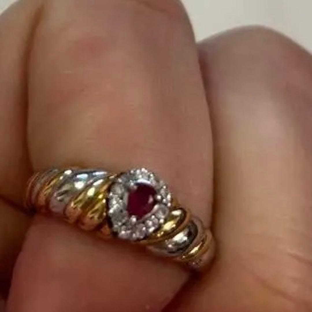 k18 pt900 ルビーとダイヤのコンビリング　約12号