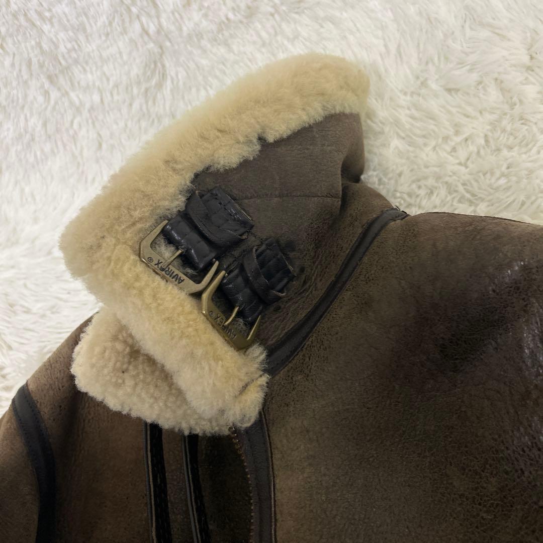 AVIREX B-3 フライトジャケット ムートン ボア 羊革 レザー 茶 34