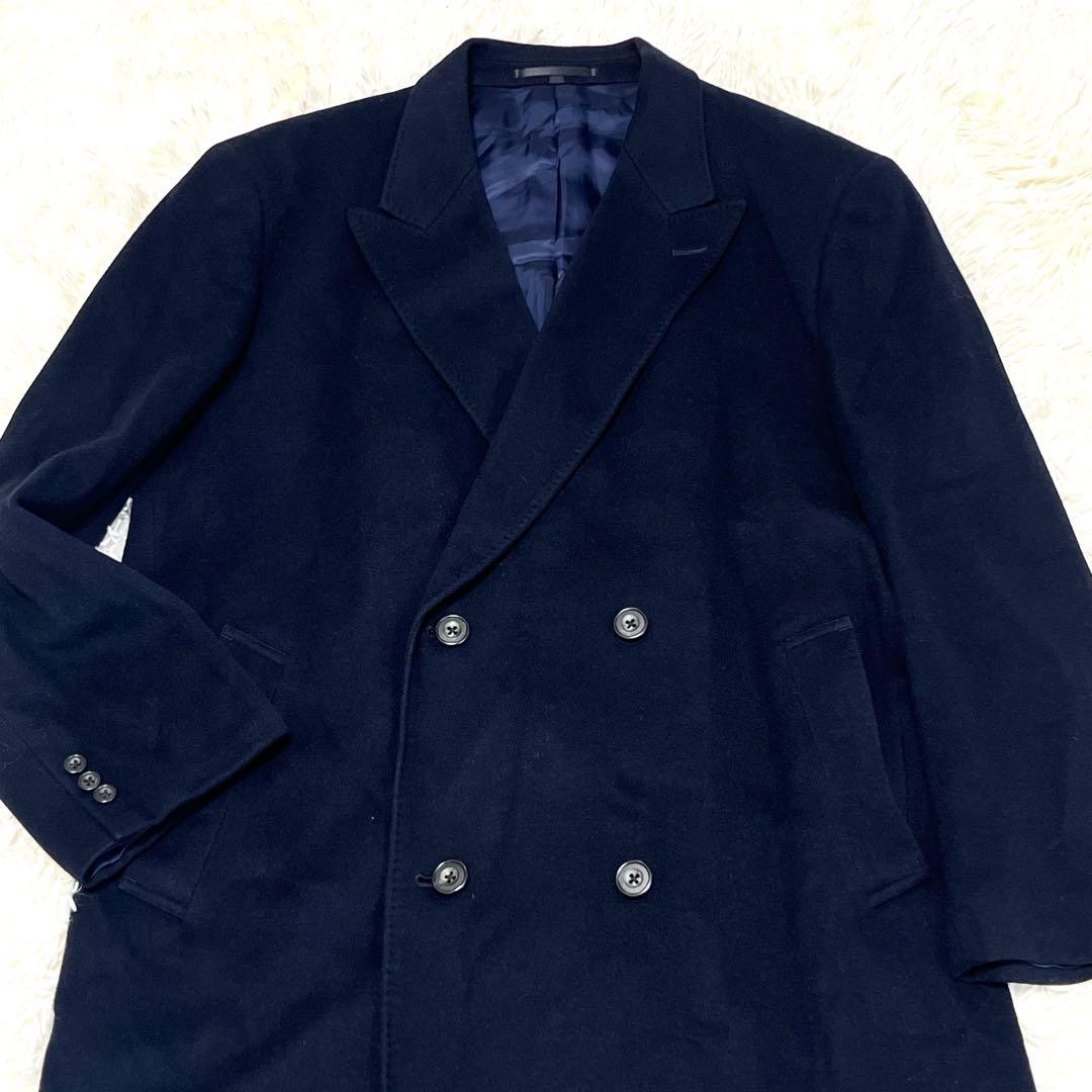カシミヤ100% ダブルチェスターコート ジェントローレル ダークネイビー　XL